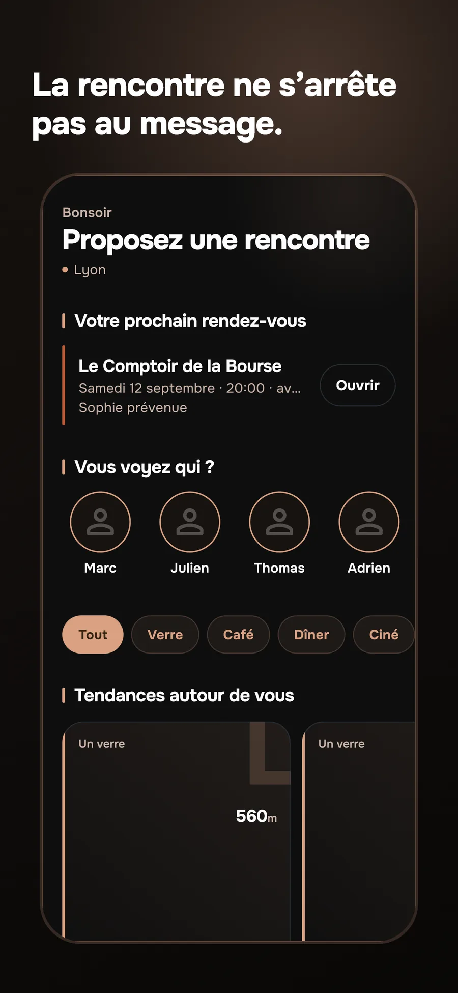Écran MiMi Meet : prochain rendez-vous au Comptoir de la Bourse, samedi 20:00, Sophie prévenue